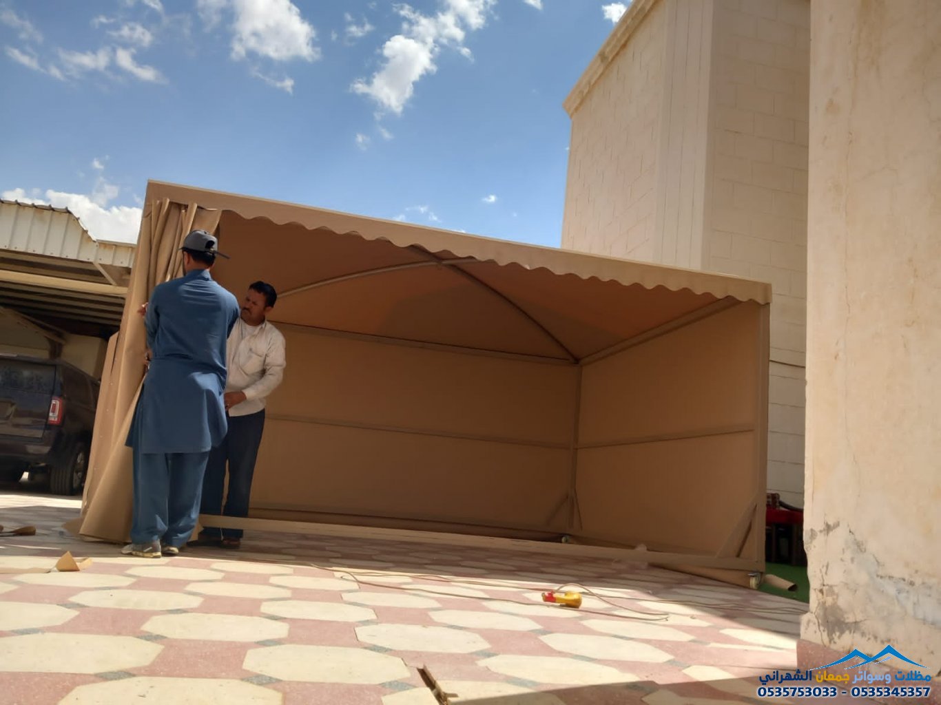 تركيب مظلات قماشية في الرياض بحي الفلاح والدرعيه